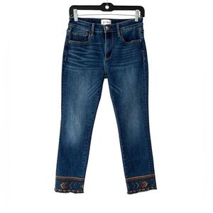 Driftwood women’s Collette Embroidered Cropped Jeans 25 blue brown stretch